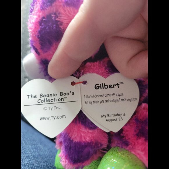 Ty Beanie Boos Gilbert Giraffe 10" Pink Purple Green Sparkle Eyes Plush Animal - Picture 2 of 4